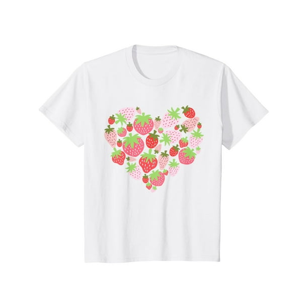 WOMEN Strawberry Heart Cottagecore Aesthetic Strawberries T-Shirt TEE TOP