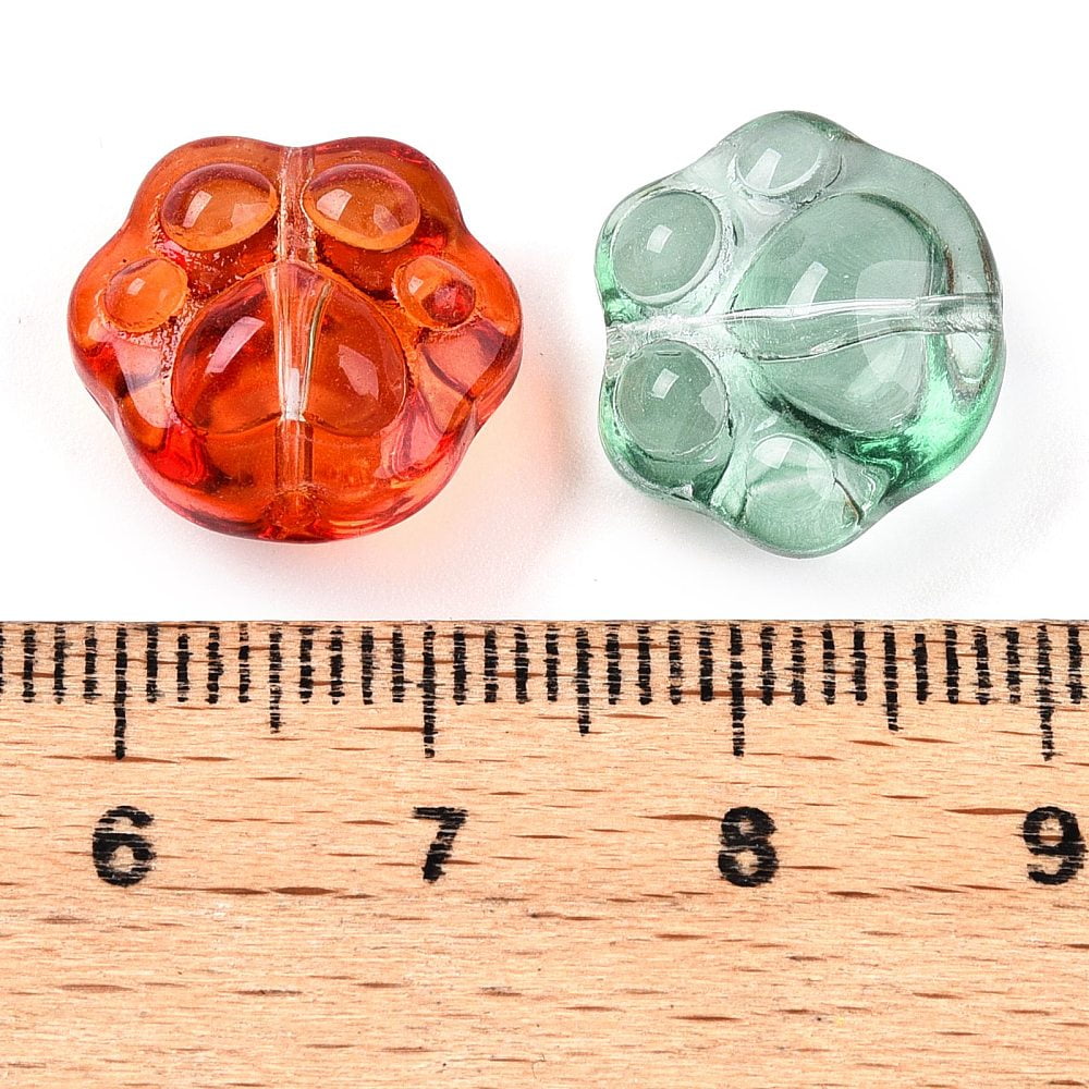 300pcs Transparent Glass Beads Cat Paw Gradient Color Mixed Color 13.5x15x8mm Hole: 1.2mm
