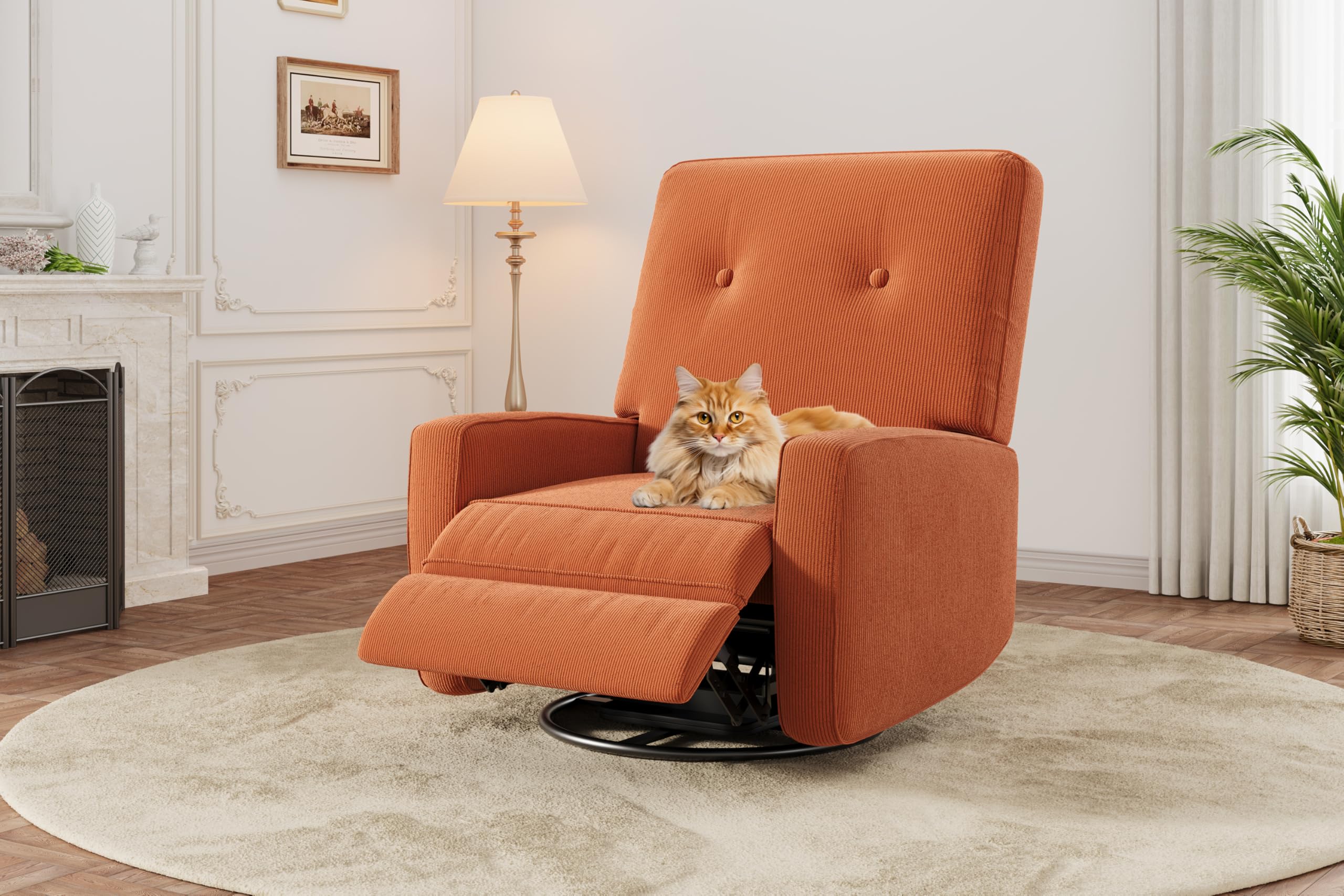 Modern Swivel Glider Recliner for Nursery & Small Spaces 360° Rocking Chair with Adjustable Lumbar Support & Footrest | Corduroy Upholstery for Apartment Living Room & Bedroom