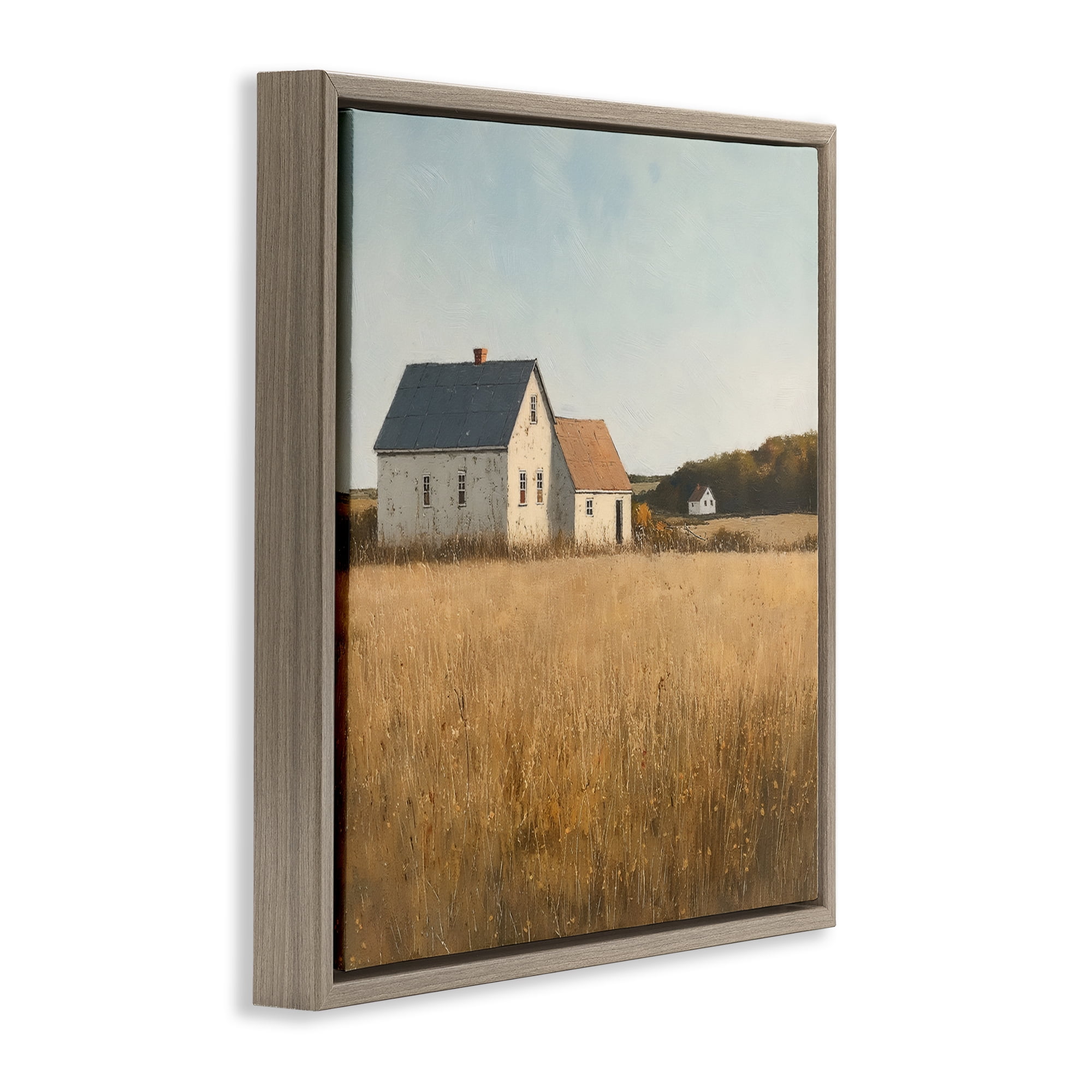 Stupell Industries Clear Sky over Barn Landscape & Nature Painting Brown Floater Framed Canvas Art Print Wall Art, 18 x 18