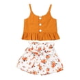 thumbnail image 1 of Qarigey Elroy - 2 piezas de ropa para niños, pantalones cortos estampados para niñas, chaleco con botones en la parte con volantes conjuntos de ropa chocolate 100cm, 1 of 8