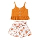 thumbnail image 1 of Qarigey Elroy - 2 piezas de ropa para niños, pantalones cortos estampados para niñas, chaleco con botones en la parte con volantes conjuntos de ropa chocolate 100cm, 1 of 8