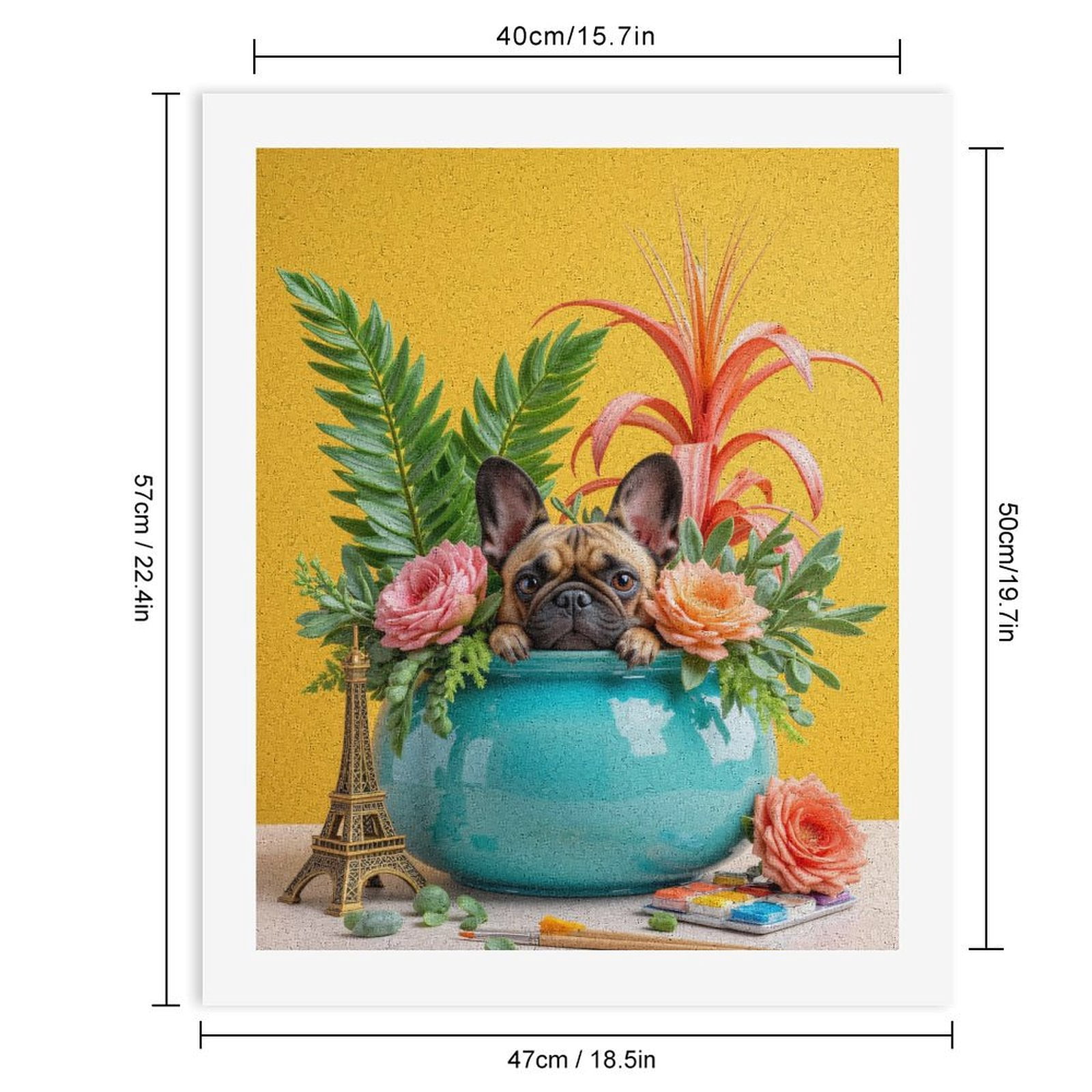 Paint By Numbers Kit for Adults Beginner - French Bulldog Floral Vase Art DIY Canvas Painting Kits for Adults, Frameless Paint By Number for Adults for Home Wall Decor 16x20 Inch