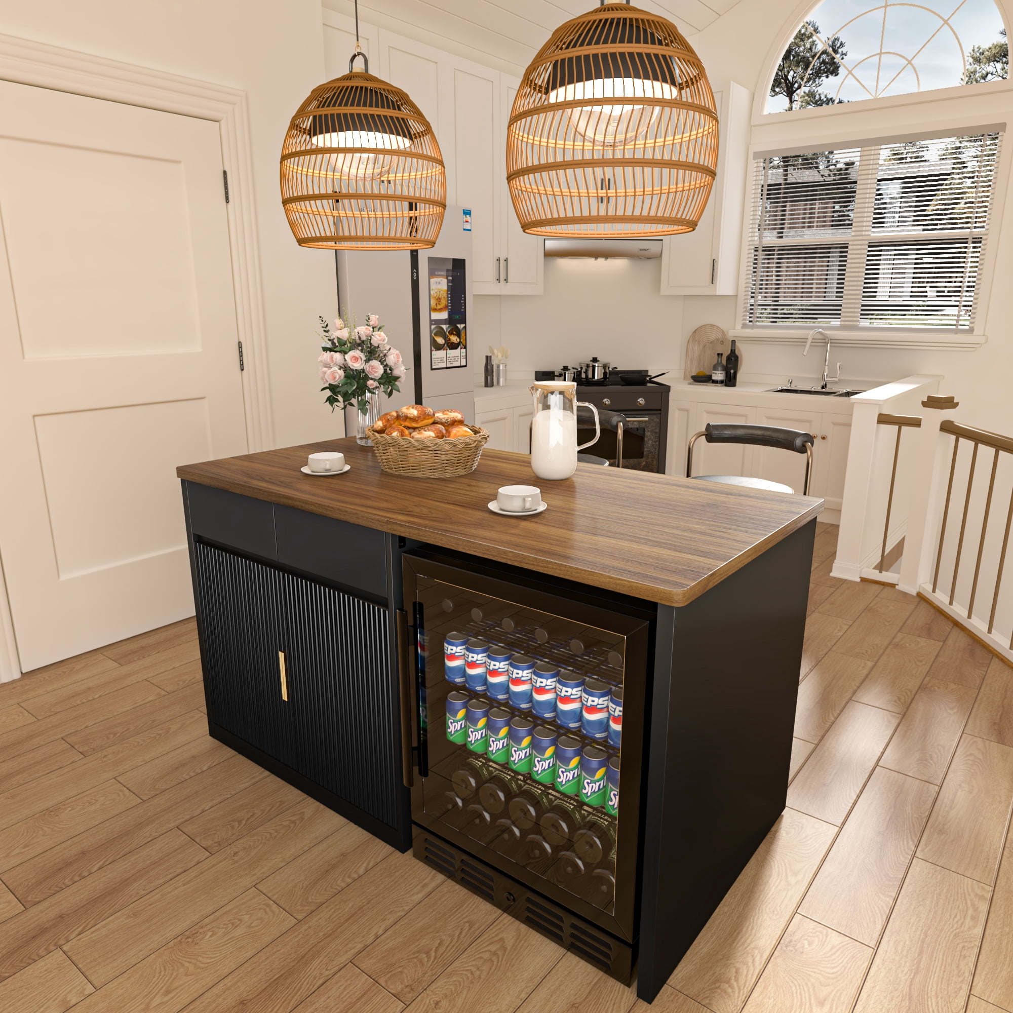 60.7"W Large Kitchen Island with Fridge Space, Modern Kitchen Bar Island Table