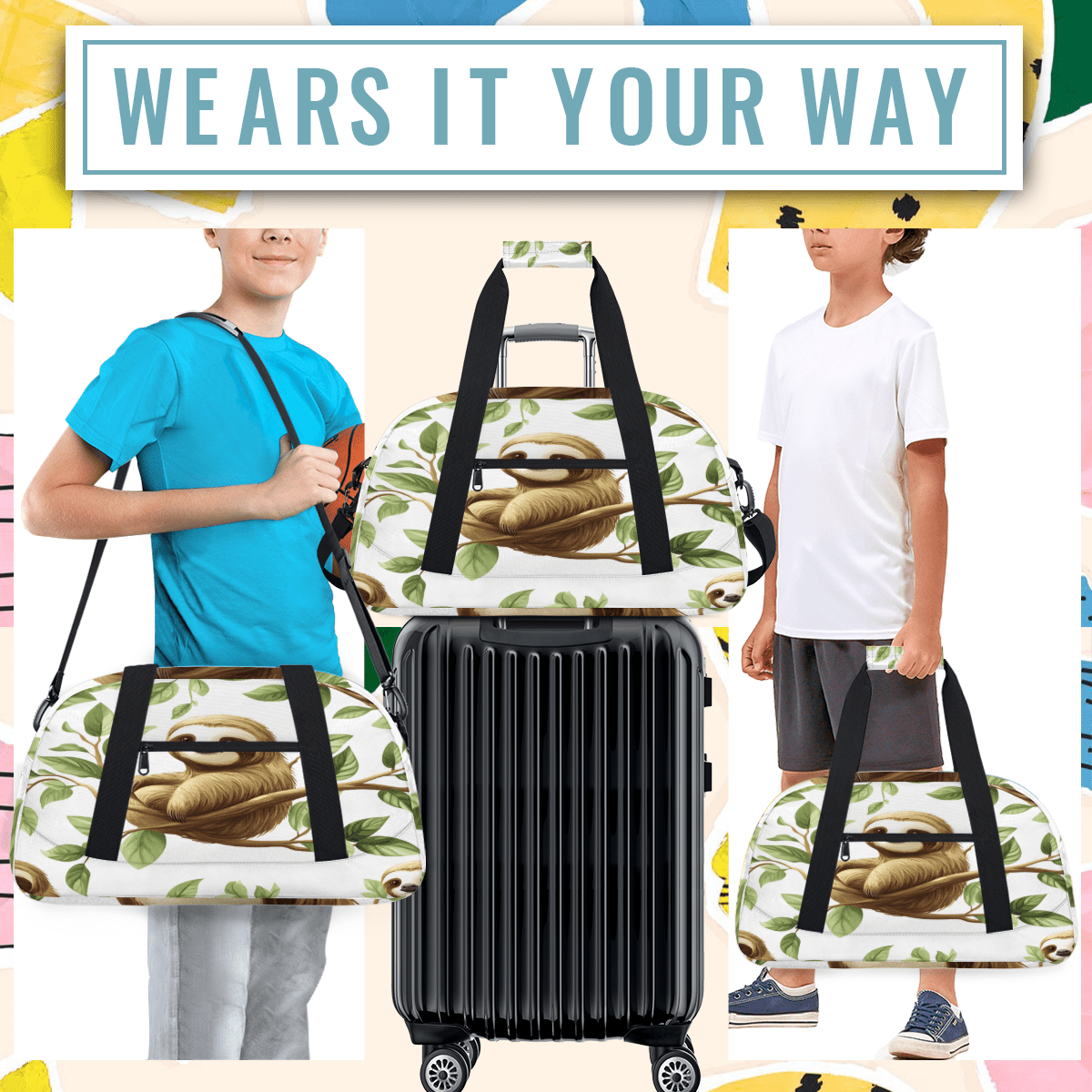 Herdesigns Sloth Sports Duffle Bags Travel Duffle Bag Gym Bag Cute Weekender Travel Bag Waterproof Overnight Bag Carry On Travel Tote Bag Dance Bags