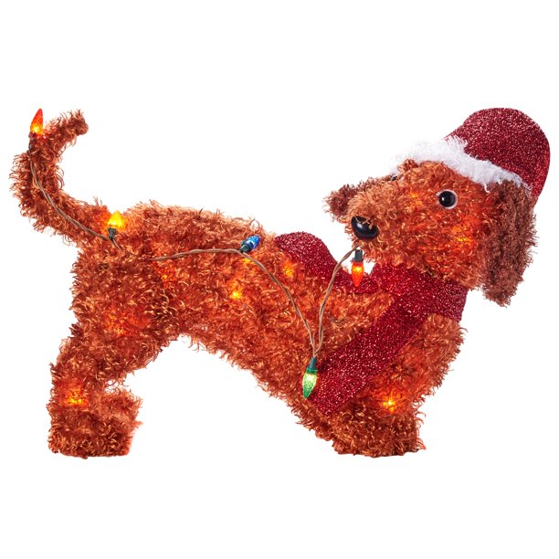Holiday Time LightUp LED Fluffy Dachshund, 22"