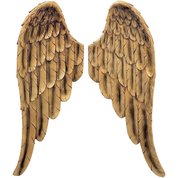 Sculptural Angel Wings, 2 Piece Set, Vintage Style, Antique Gold, Artisanal Design, Hand Crafted, 16 Tall Inches