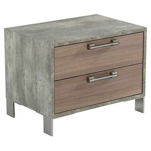 Modrest Boston Modern Stainless Steel & Faux Concrete Nightstand in Oak Brown