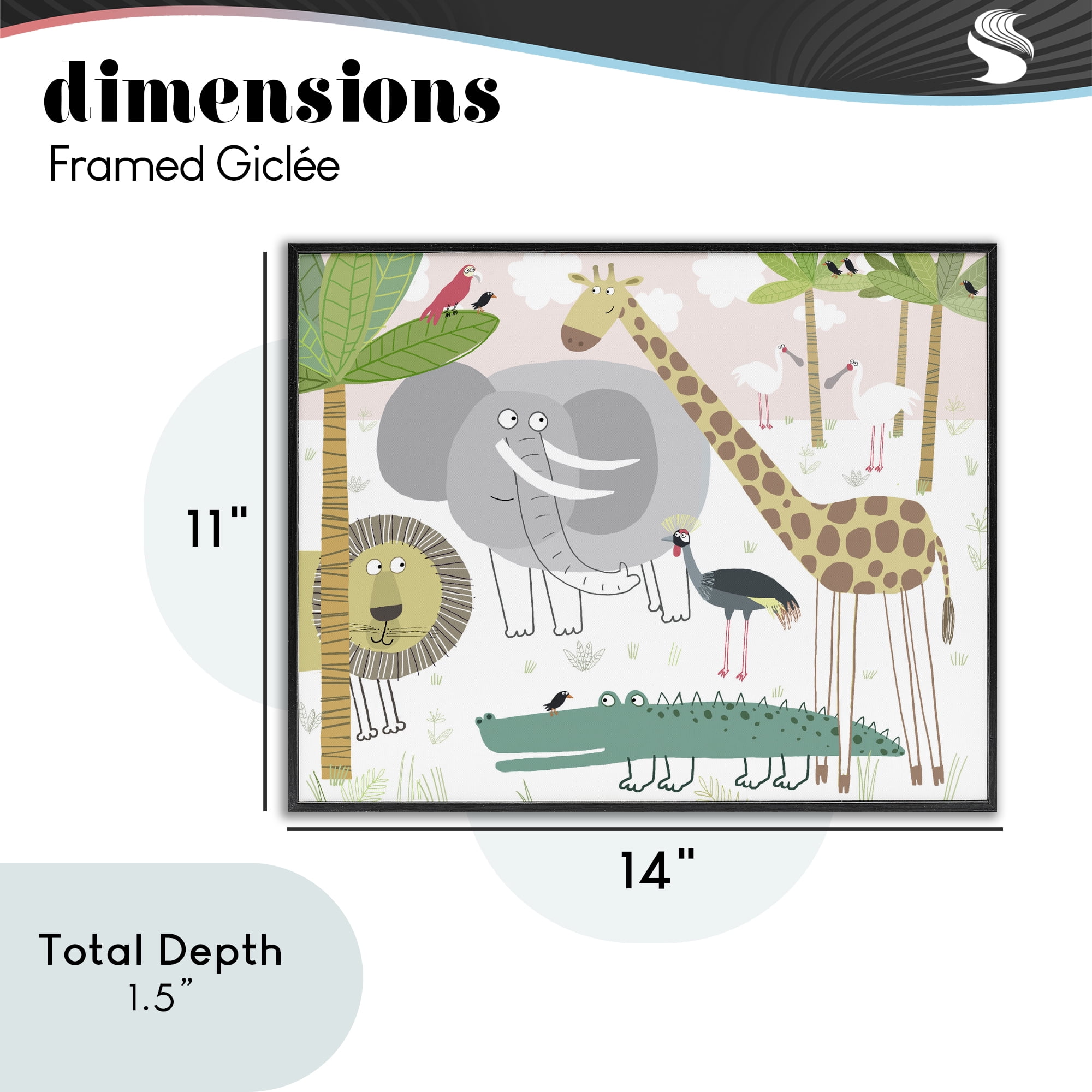 Stupell Industries Safari Animals Out and About Black Framed Giclee Art, design by Carla Daly