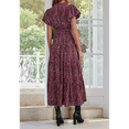 thumbnail image 4 of Summer Maxi Dresses for Women 2025 Casual V Neck Puff Short Sleeve Smocked Flowy Beach Boho Long Floral Dress Claret M, 4 of 7