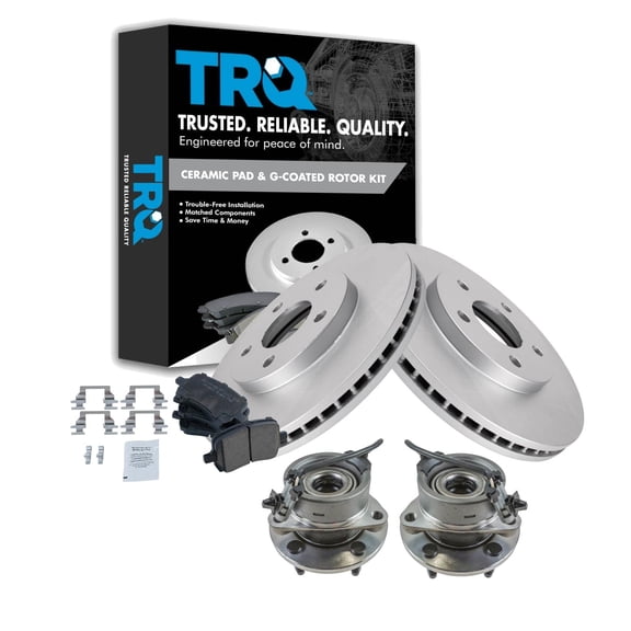 TRQ Front Brake Pad & Rotor Kit Brake Pads Brake Rotor Wheel Hub Bearing Assembly Ceramic Premium G-Coated Fits Select 2006-2011 Chevrolet HHR