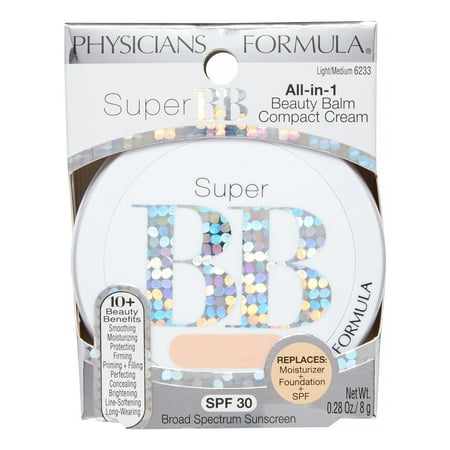 Physicians Formula Super BB Light/Medium 6233 All-in-1 Beauty Balm Compact Cream, 0.28