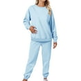 thumbnail image 5 of BLOCLOALO 2 Piece Lounge Set Long Sleeve Pullover Sweatshirts Fashionable Casual Solid Sweatshirt Pants Suit Pullover Crewneck Sweaters Sweatpants and Sweatshirt Set Soft Lounge Sets Light Blue L, 5 of 9