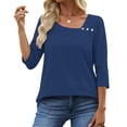 thumbnail image 2 of UVN Summer Square Neck Blouses for Women 3/4 Sleeve Shirt Ladies Dressy Casual Button Tunic Tops, 2 of 8