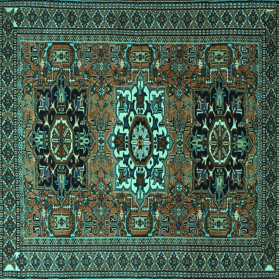 Ahgly Company Machine Washable Indoor Square Persian Turquoise Blue Traditional Area Rugs, 6' Square