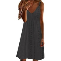Womens Eyelet Sun-Dress Hollow-Out Sleeveless Tank Dress A-Line Swing Sundress Baggy Boho Dressy Sun-Dress Light Breathable Dress Bussiness Office Work Outfits