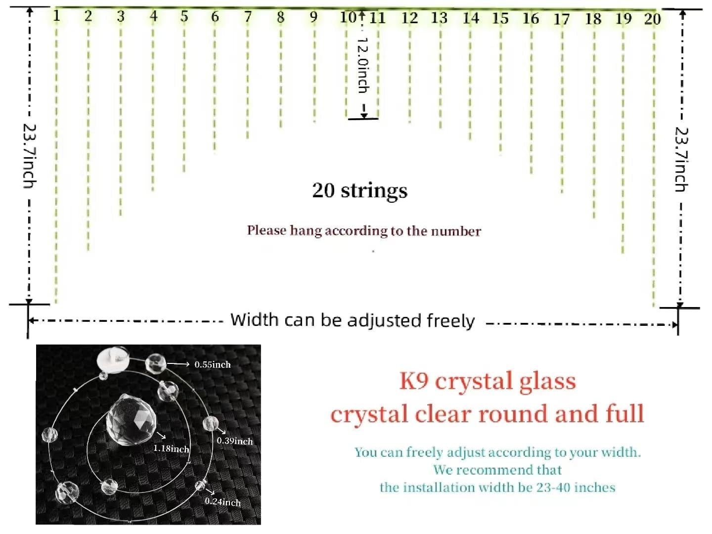 Crystal Beaded Curtain 20 Strings Chamgagne Room Divider for Doorways and Home Decor