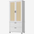 thumbnail image 7 of Walsunny 64" kitchen Pantry Cabinet with Rattan Doors and 2 Drawers, Freestanding Tall Storage Cabinet with Wine Rack Rattan Pantry White, 7 of 7