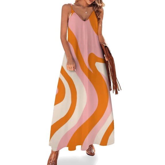Abstract Wavy Pink Orange Lines Sleeveless Dress Loose Women's Dress Dresses Luxury Evening Dresses