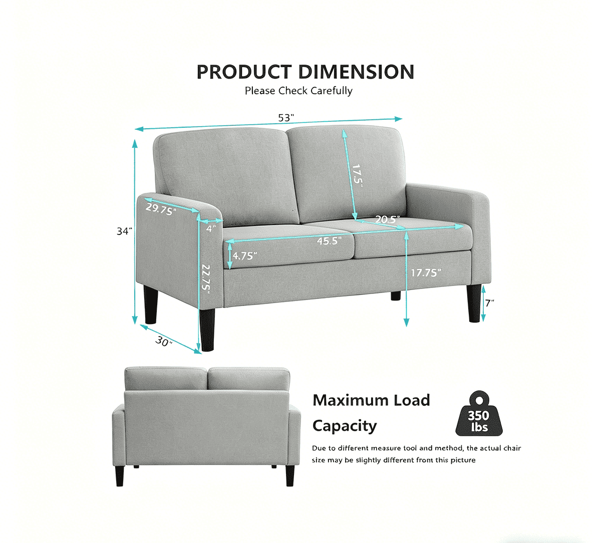 Light Gray Smyre Square Arm 53" Loveseat