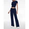 thumbnail image 4 of Raccmtaty Women Summer Pants Outfits Solid Color Short Sleeve Round Neck T-Shirts Tops Drawstring Long Trousers 2 Pieces Clothes Set, 4 of 6
