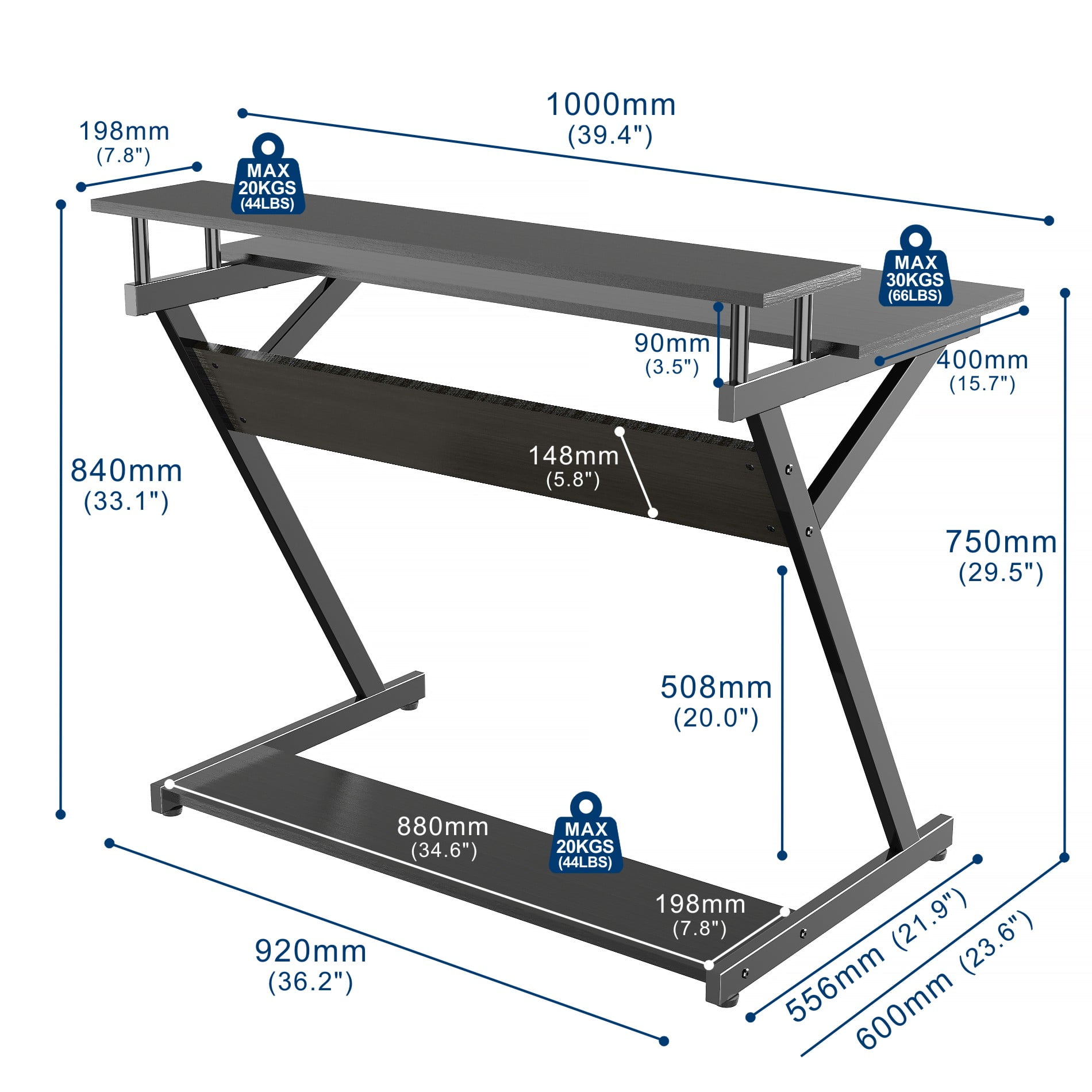 FITUEYES 39.4" Computer Desk with 2-Monitor Shelf & Office Storage Shelves, Black