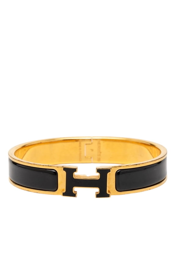 Pre-Owned Hermes Click H PM Glitter Bangle Gold Black Plated Women's HERMES