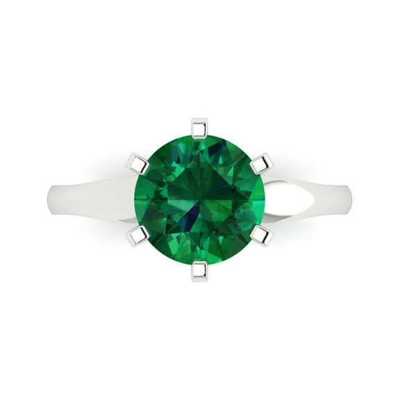 Solitaire Engagement Ring for Women - 2.5ct Simulated Emerald in 18K White Gold Promise Ring