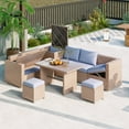 thumbnail image 2 of 6-Piece Outdoor All Weather PE Rattan Sofa Set Patio Wicker Sectional Furniture Set with Adjustable Seat, Storage Box, Removable Covers and Tempered Glass Top Table (Natural), 2 of 12
