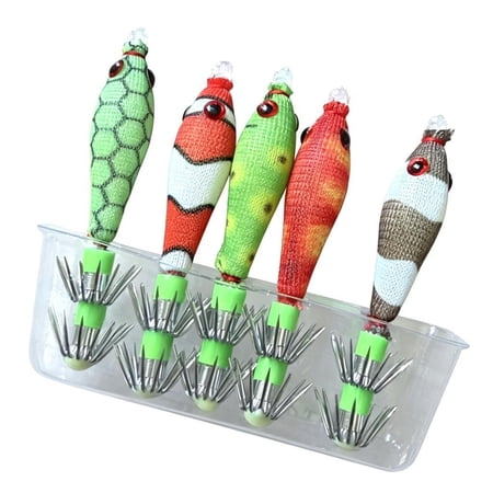 Youthyao 5Pcs Luminously Squid Jigs Hook Shrimp Lures Baits Soft Artificial Shrimp Baits with Hook for Fishing Octopuses