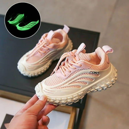 

Uinagy Fashion All Season Children Boys Girls Sports Shoes Luminous Shoes Flat Thick Bottom Lightweight Non Mesh Upper Breathable and Comfortable