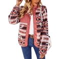 thumbnail image 3 of Women'S Fleece Jacket Print Long Sleeve Button Down Shacket Jacket Coats Red XL, 3 of 8