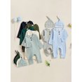 thumbnail image 3 of Spewahor Baby Girls Boys Spring Autumn Romper Long Sleeve Crew Neck Solid Color Ribbed Button Jumpsuit with Hat, 3 of 9