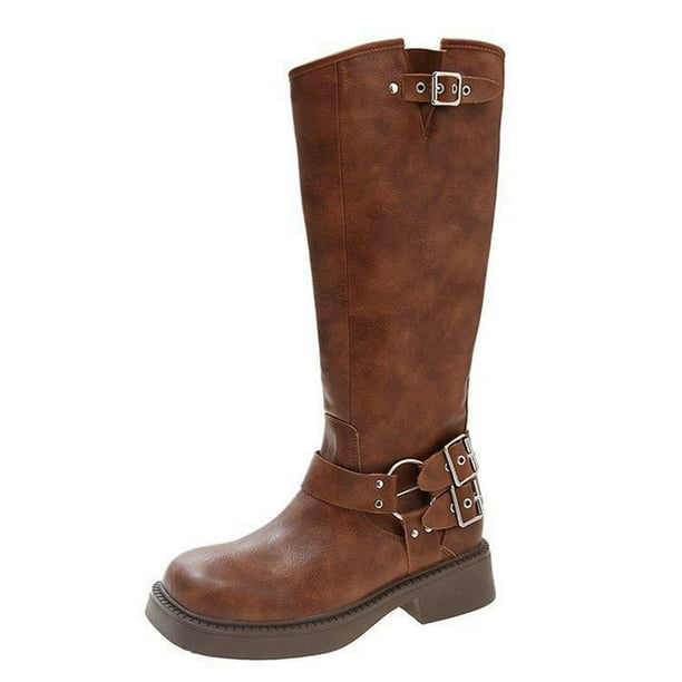 Amzcrzy Zapatos de mujer,Zapatos de mujer,Zapatillas de mujer, Botas altas de punta redonda con tacón grueso para otoño e invierno, botas casuales de moda para mujer Sandalias Mujer Zapatillas De Cas