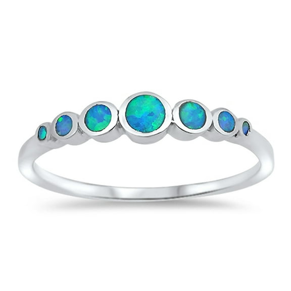 CHOOSE YOUR COLOR Round Circle Blue Simulated Opal Journey Ring .925 Sterling Silver Band CZ Female Size 4