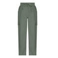 thumbnail image 4 of FRSASU Women High Waisted Cargo Pants Solid Wide Leg Casual Workwear Sports Trousers with Pocket Army Green L(L), 4 of 5