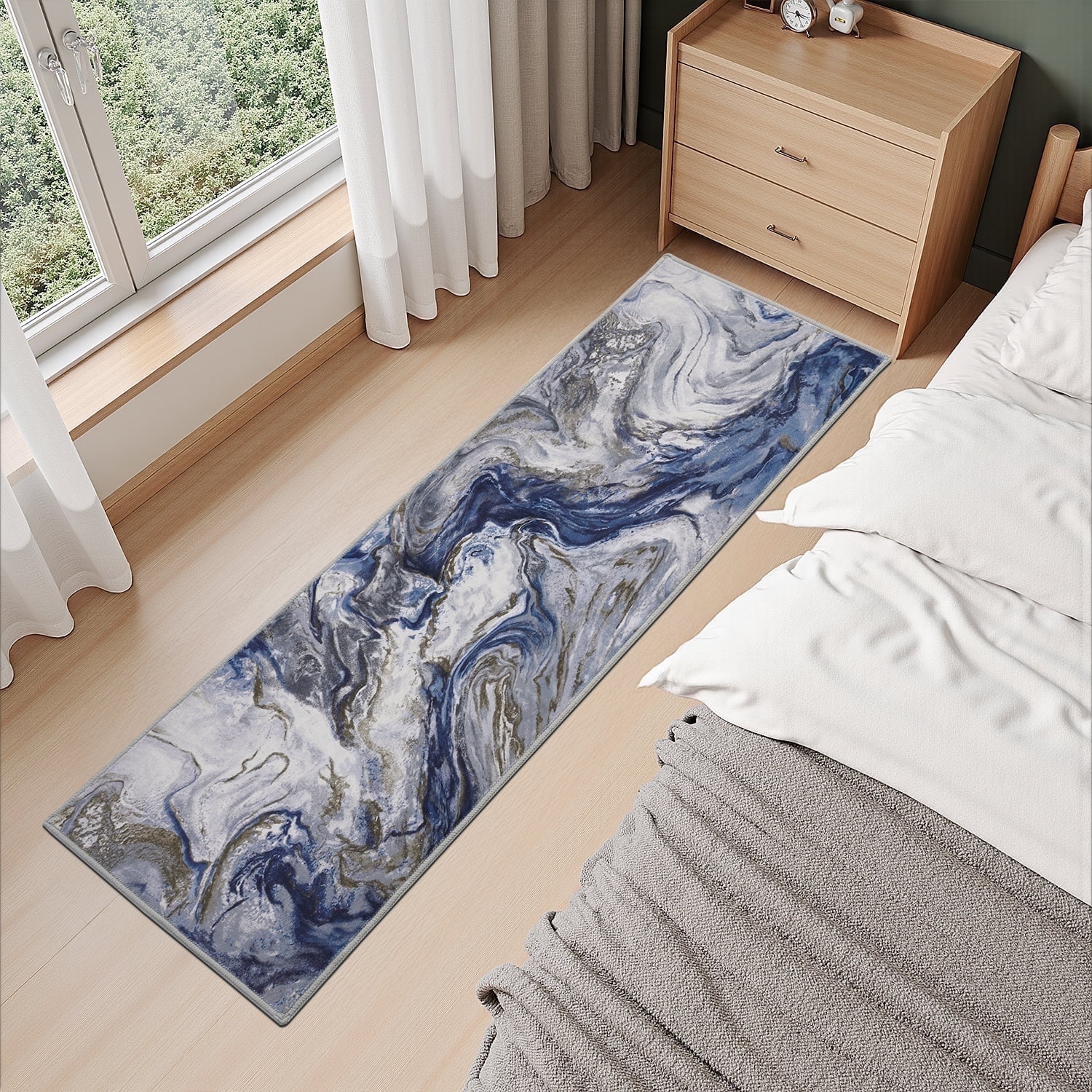 SIXHOME 2'x6'Runner Rug for Hallway Ultra Soft Abstract Kitchen rugs Washable Non Slip Rubber Backing Rug Modern Marble Swirl Indoor Floor Accent Mat Runner for Bedroom Bathroom Entryway Laundry Blue