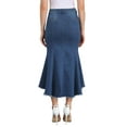 thumbnail image 3 of INSPIRE CHIC Women's Denim Washed Fishtail High Waist Raw Hem Fashion Casual with Pockets Midi Skirts XS Deep Blue, 3 of 6