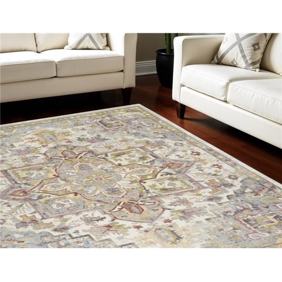 HomeRoots 551339 8 x 10 ft. Floral Rectangle Area Rug, Ivory, Green & Gray