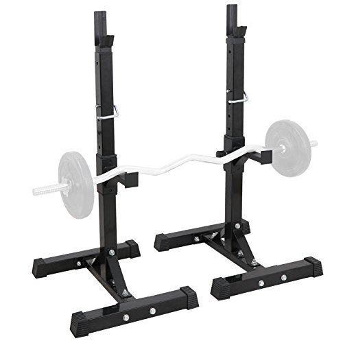 Smartxchoices Set of 2 Barbell Squat Rack Stand Adjustable Height Solid Steel Bench Presses, Home Garage Gym Portable Dumbbell Racks,Black
