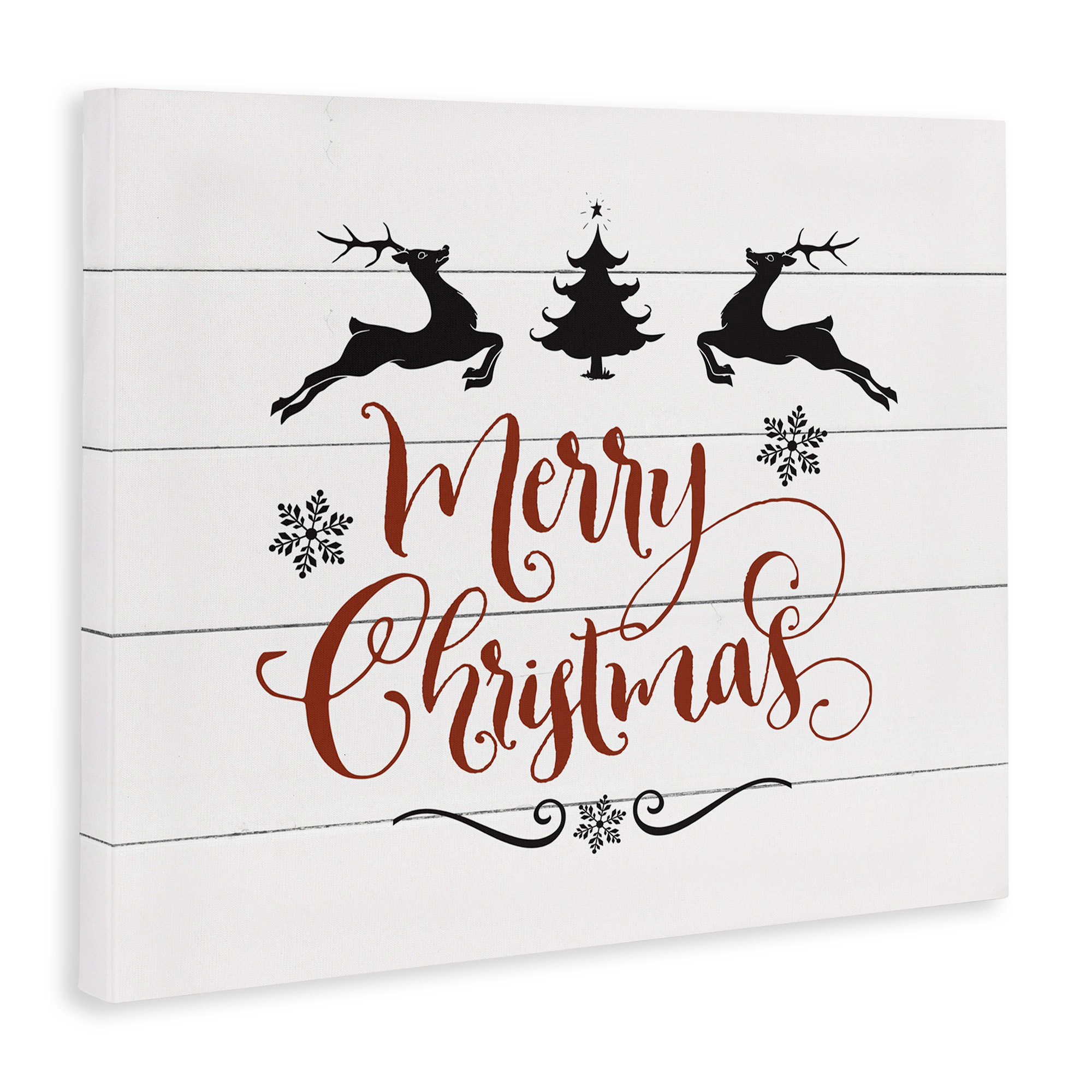 Stupell Industries Merry Christmas with Reindeer Holiday Painting Gallery Wrapped Canvas Art Print Wall Art, 48 x 36