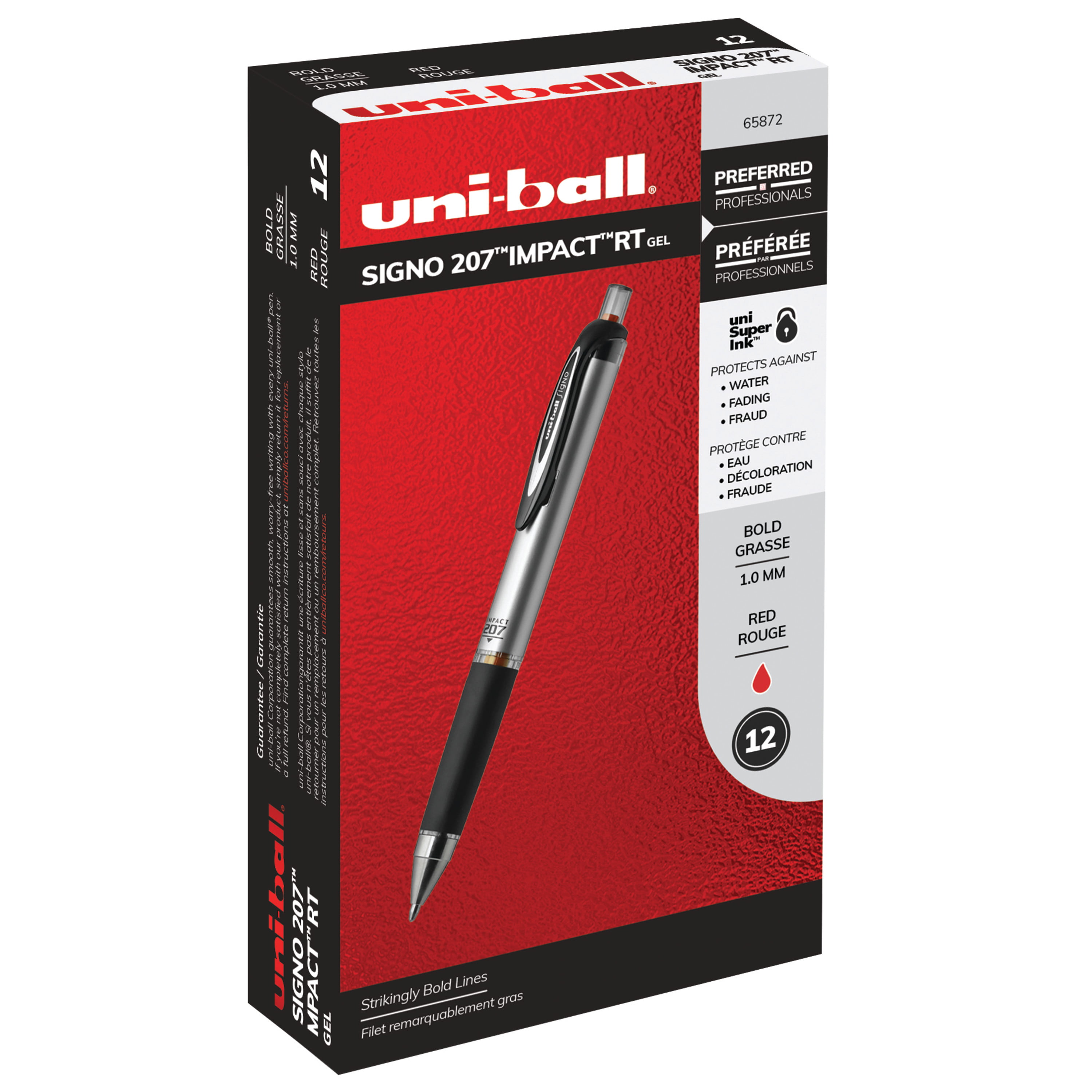 Uni-ball 207 Impact RT Gel Pens, Bold Point (1.0 mm), Red, 12 Count