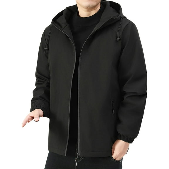 Men's Winter Hoodies Jacket and Zippers Waterproof Warm Fleece Hooded Coats Thermal Raincoat with Detachable Hood (Black 3XL)