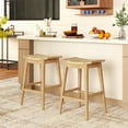 thumbnail image 2 of Costway 2 PCS 29" Teak Wood Bar Stool with Footrest & Saddle Seat Boho Bar Height Stool, 2 of 9