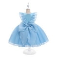 thumbnail image 4 of Penkiiy Toddler Girls Net Yarn Mesh Bow Ruffles Birthday Party Gown Long Dresses 8-9 Years Light Blue, 4 of 9