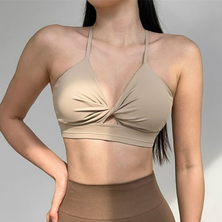 Tao Workout Sports Bras for Women Padded Backless Strappy Fitness Wireless Gym Bra Medium Impact Bra Yoga Crop Top KhakiM