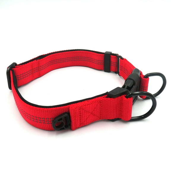 Opolski Adjustable Double D Ring Reflective Nylon Pet Collar Belt for Medium Large Dog
