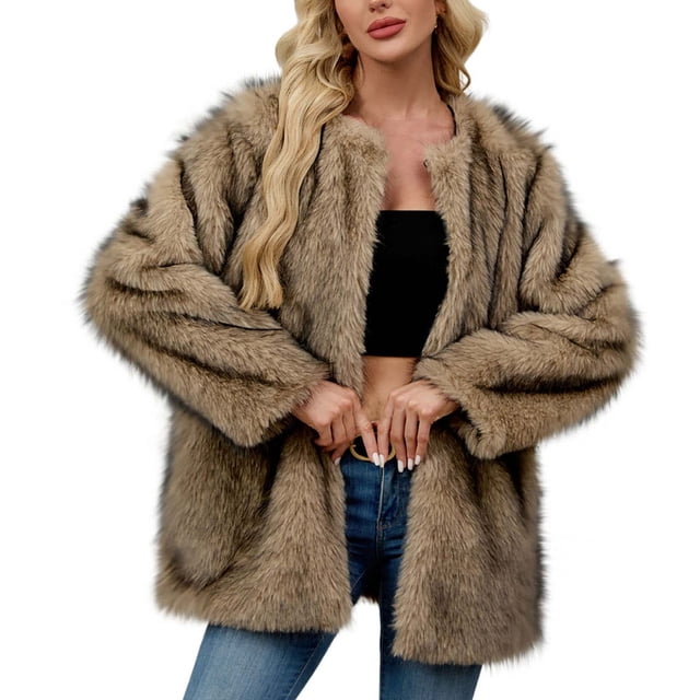 Mgmyaa Veste Courte en Fausse Fourrure pour Femmes, Col Rond en Polaire Manteau d'Hiver pour Chaleur Décontractée