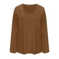 thumbnail image 5 of YODETEY Tops for Women, Round-Neck Long Sleeve Shirts, Loose Pullover T-shirt Tops, Brown Women's Plus S, 5 of 6