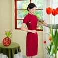 thumbnail image 4 of Cheongsam Xi Vestido de novia para suegra Vestido para madre Noble Joven Elegante De gama alta Talla grande Vino tinto, 4 of 5